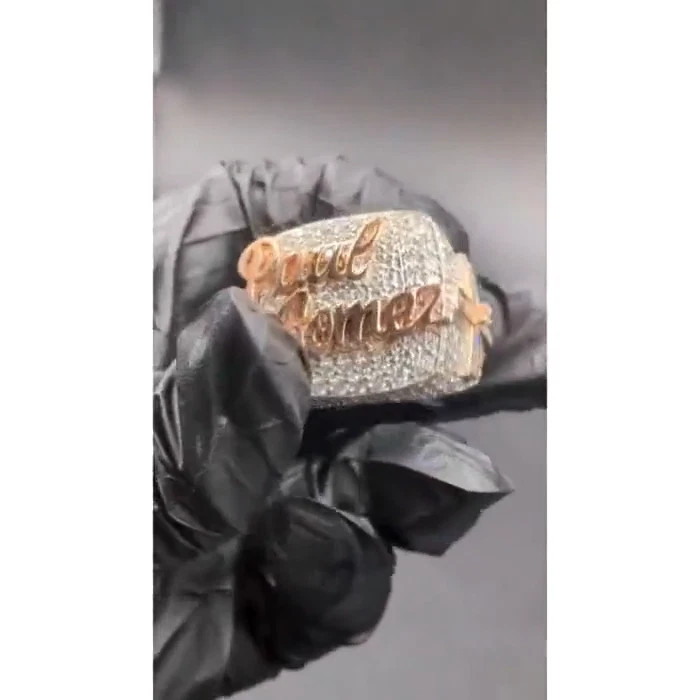 Custom Name Ring Lab Created Diamond Iced Hip Hop Style 14k Two Tone Gold Plated