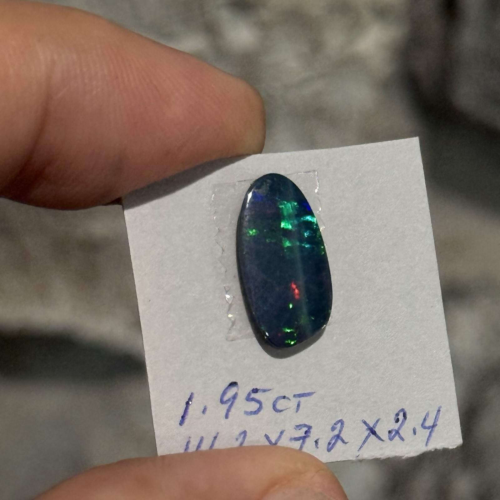 1.95ct 14.2×7.2×2.4mm Sparkling Green Blue Australian Doublet Opal Cabochon Gem