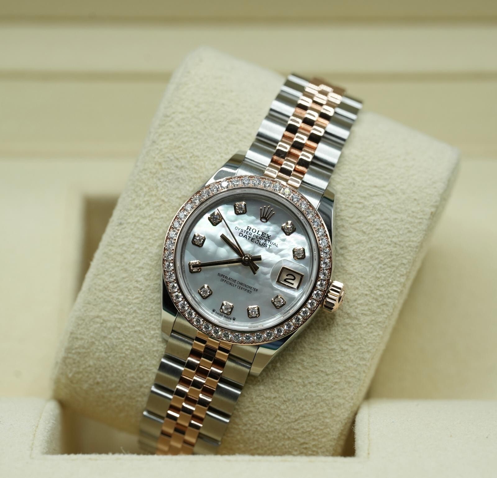 Rolex Steel & Rose Gold Datejust 28mm 279381RBR Factory White ‘MOP’ Diamond Dial