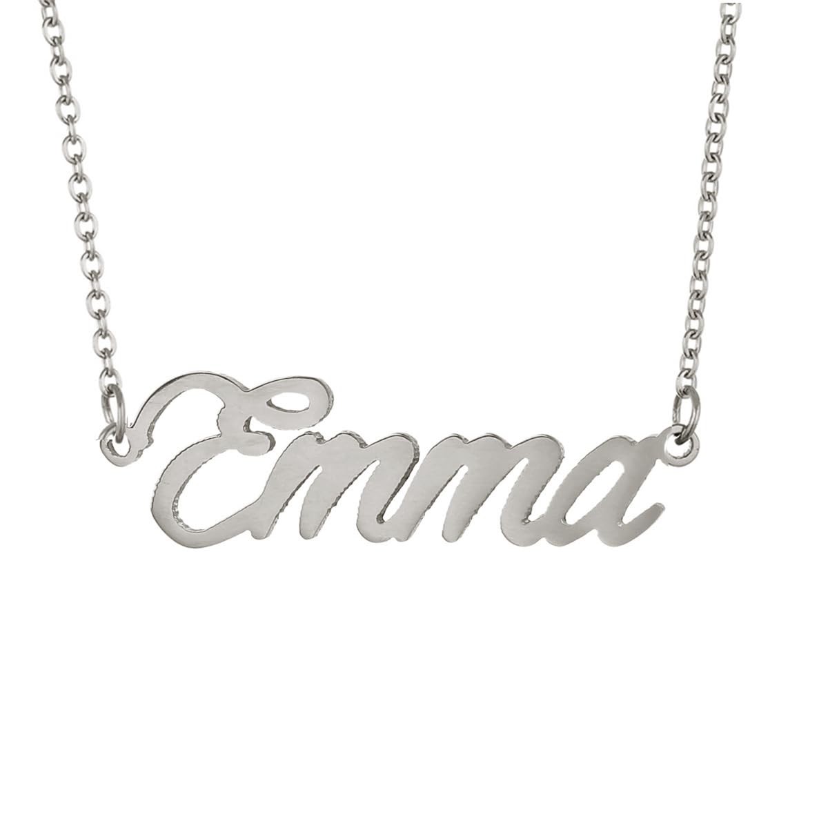 Emma Name Pendant Necklace Nameplate Necklaces – Silver Stainless Steel Jewelry
