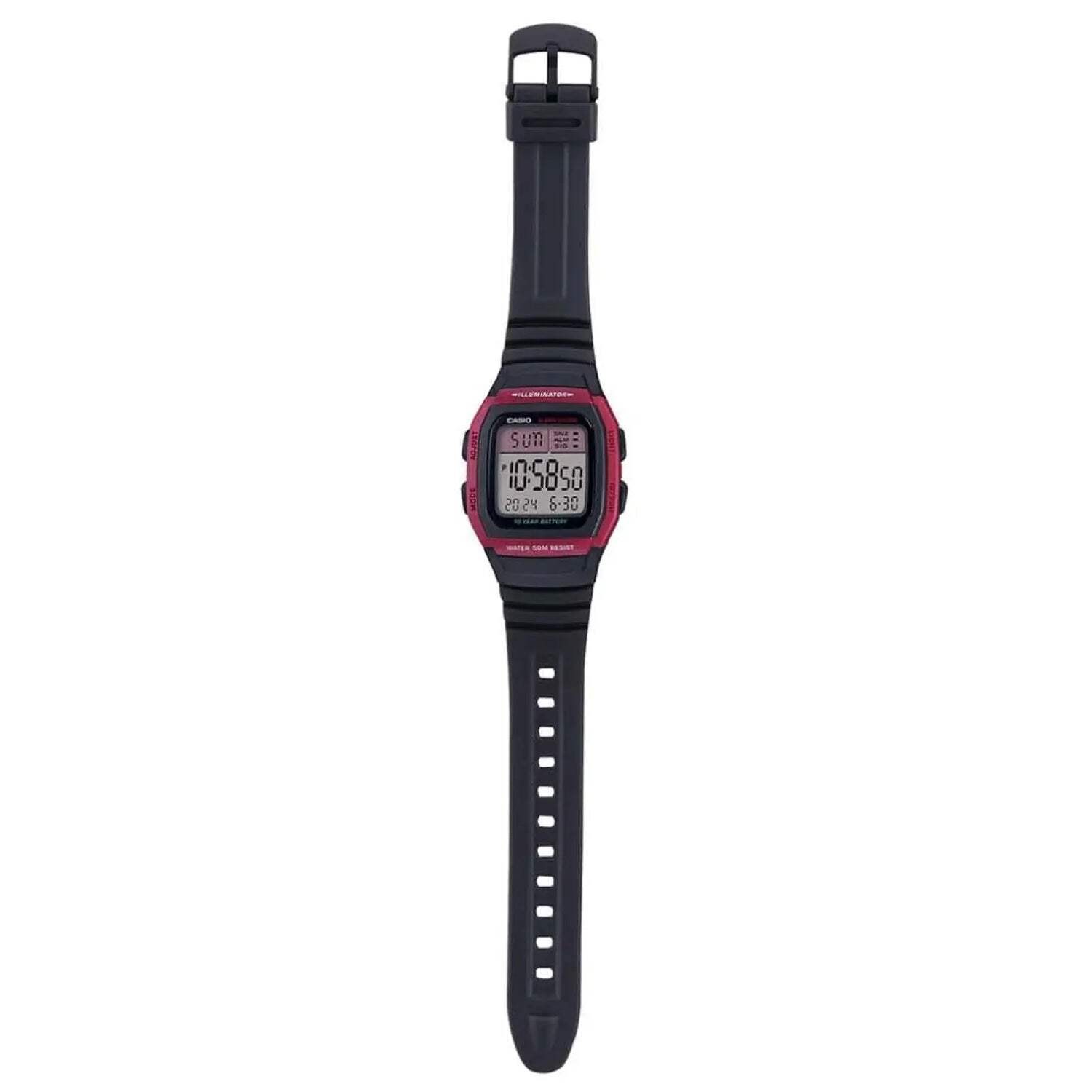 Casio W-96H-4A Red and Black 50m Dual Time Unisex Digital Sports Watch