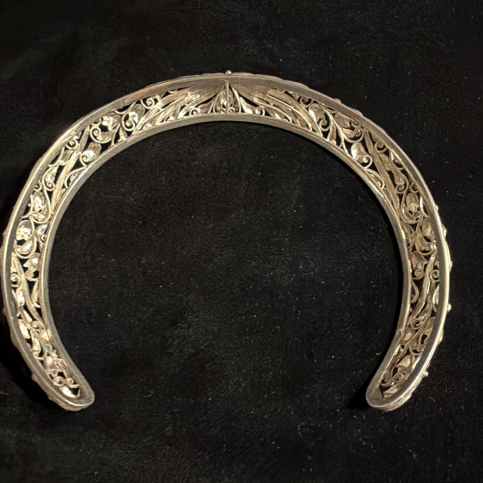 Silver .925 silver Filigree Floral Embellished Choker Headband Tiara 5.5 in
