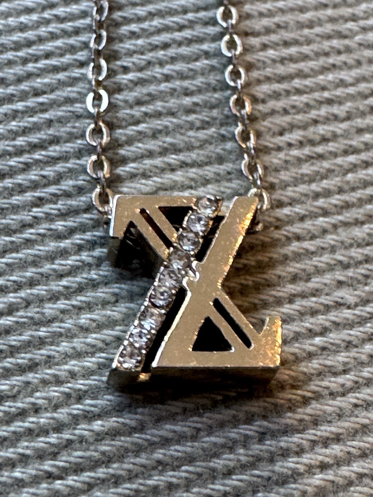 Vintage Zaxie by Stefanie Taylor Gold Tone Rhinestone “Z” Pendant & 20” Necklace