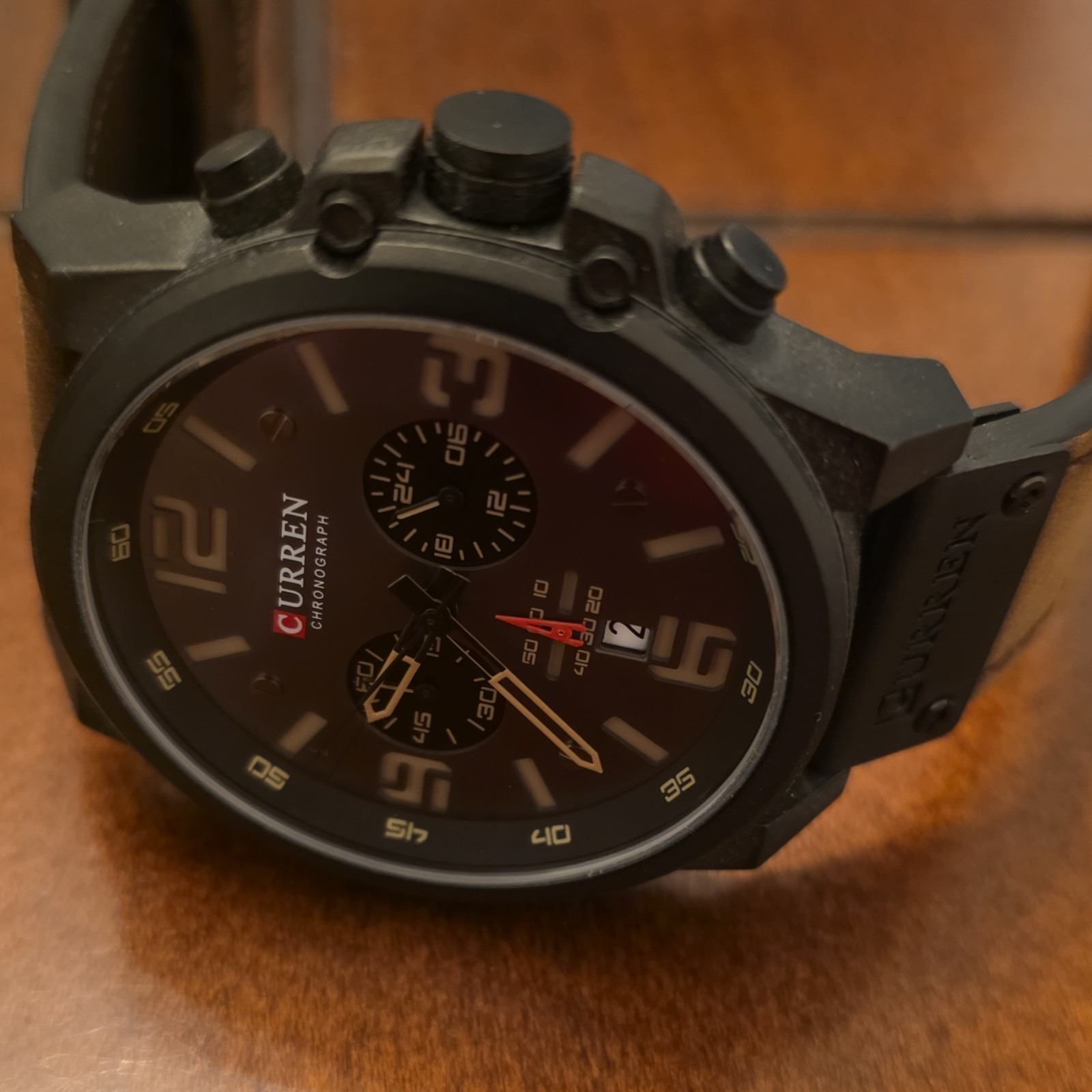 Curren 8314 Men’s Quartz Chronograph Date Black Case Brown Leather 48-51.9mm