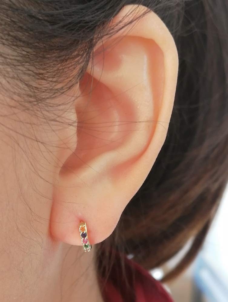 Rainbow Gold-tone Small Cartilage Hoop Earrings for Women Small, Multicolor