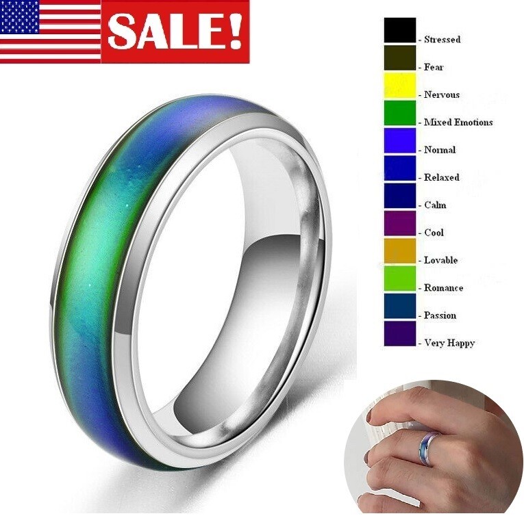 Stainless Steel Temperature Changing Color Mood Rings Emotion Ring Mood Band USA