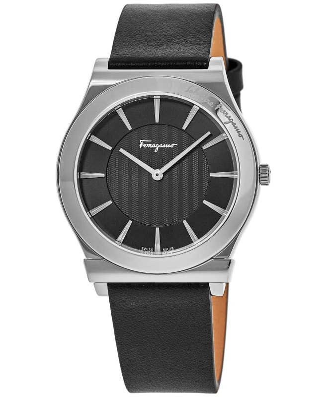 New Salvatore Ferragamo 1898 Slim Black Dial Leather Strap Men’s Watch SFPE00519