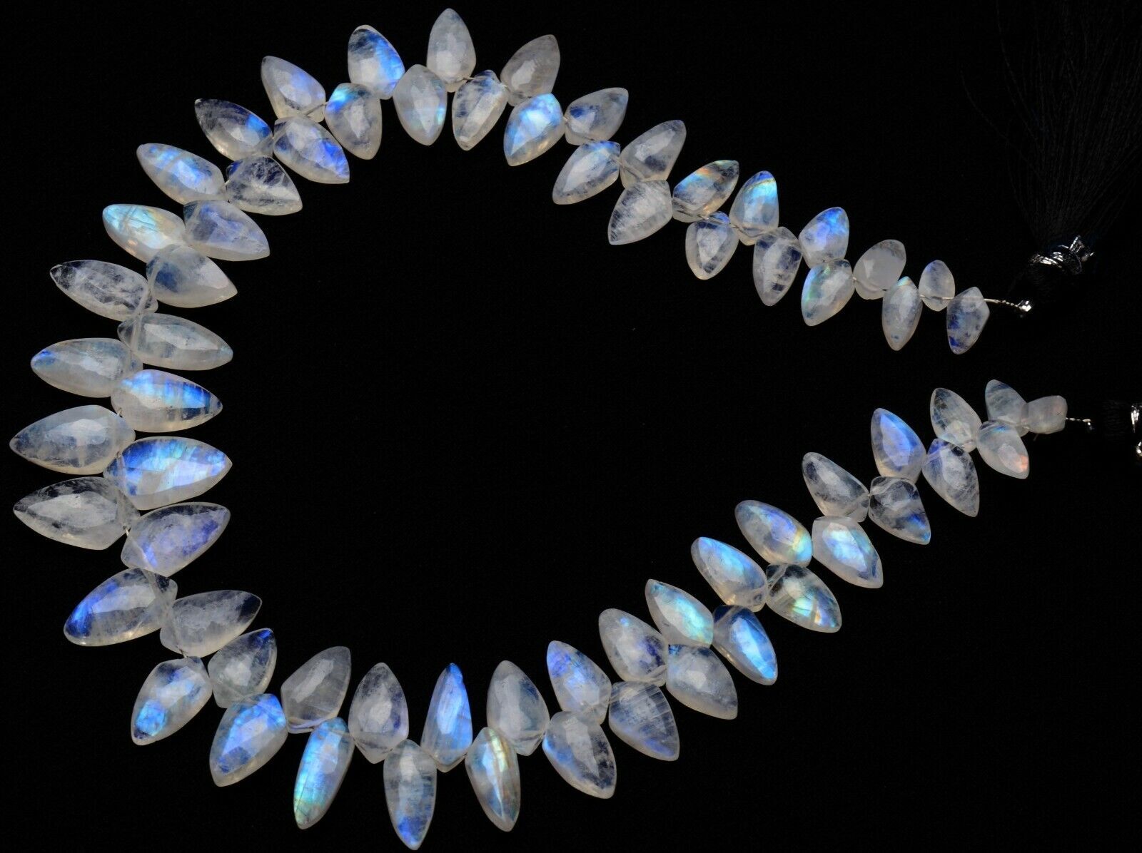 Natural Gem Blue Fire Rainbow Moonstone 7×5 to 13x7mm Size Briolette Beads 11″