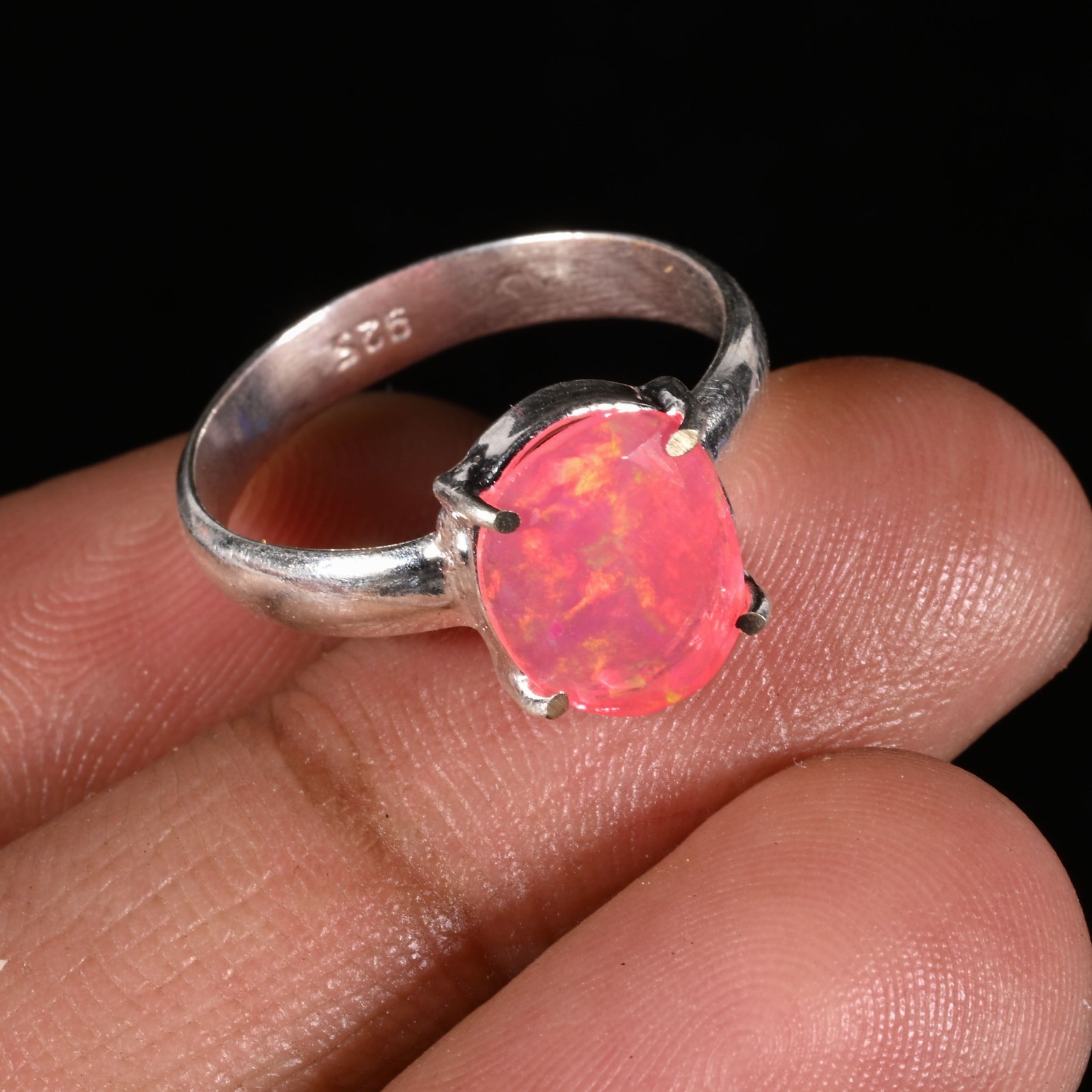 925Sterling Silver Ring Handmade Ethiopian Opal Gemstone Statement Ring All Size