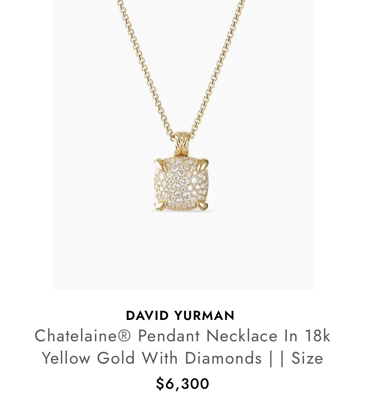 David Yurman 18k Yellow Gold Chatelaine Design Pendant Box Necklace ~ 17-19in