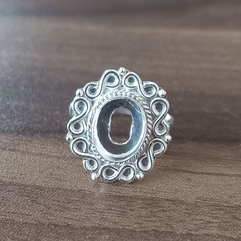 925 Sterling Silver 10x12mm Oval Collet Ring Blank DIY Jewelry Setting Handmade