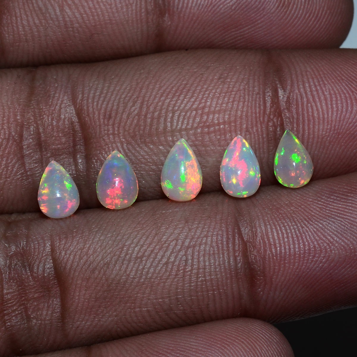 Set 5 Pcs Natural Ethiopian Opal Hi-Grade Teardrop Undrilled Loose Gemstones Lot