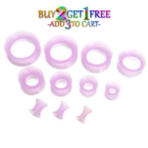 Pair 8g-40mm PURPLE SILICONE EARSKIN TUNNELS Double Flare Gauges Thin Flesh 1026