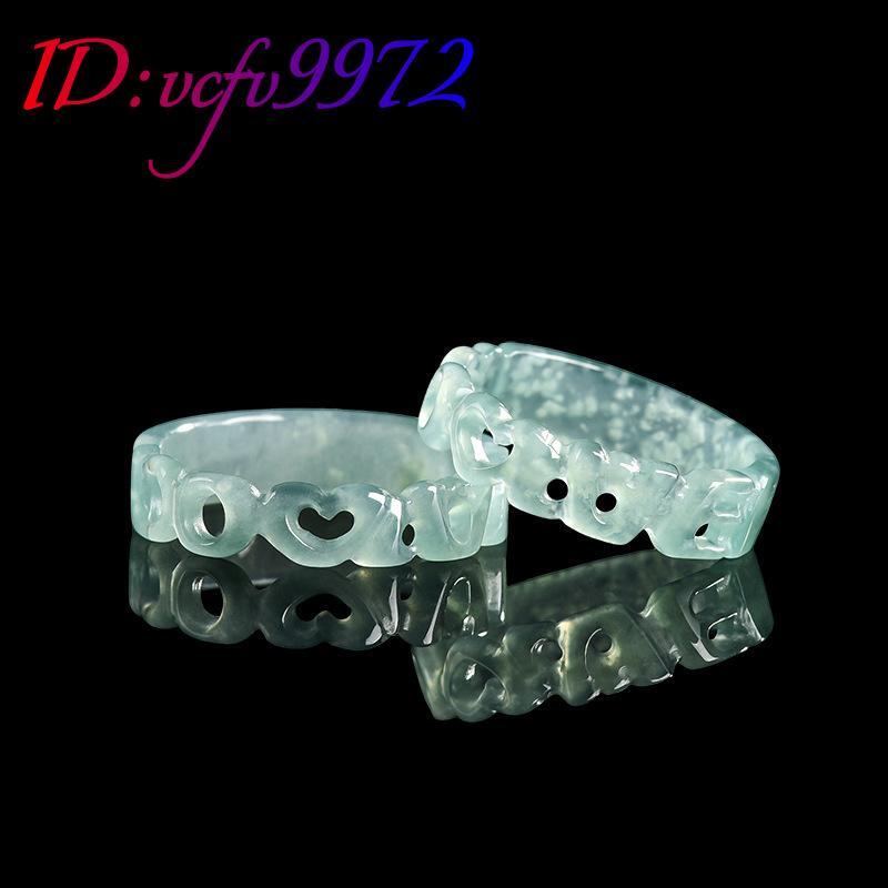 Myanmar Jadeite LOVE Ring Emerald Stone Real Burmese Jade Designer