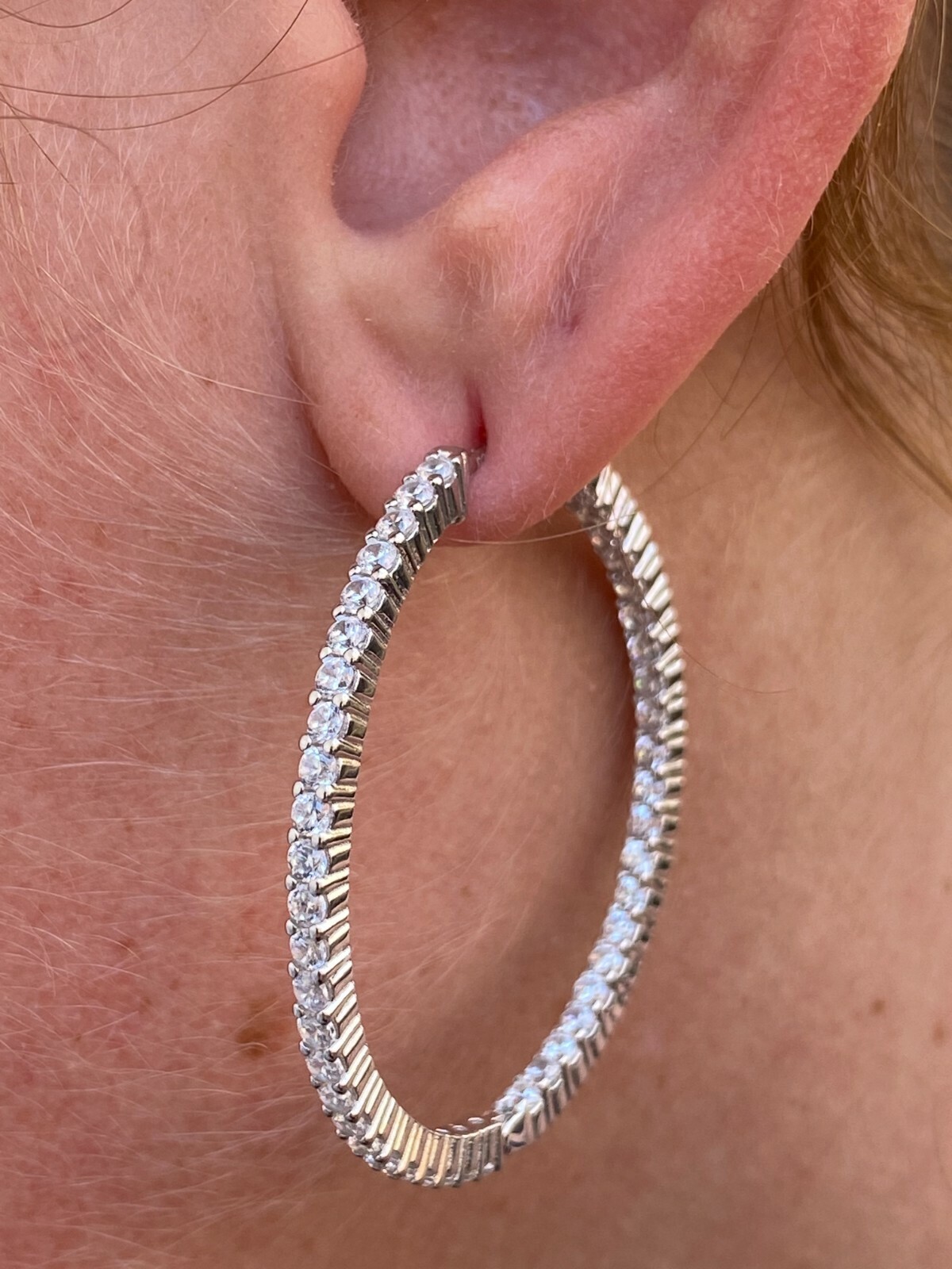 Solid 925 Sterling Silver Big Endless Hoops Earrings 1.5″ 39mm 1ct TW CZ