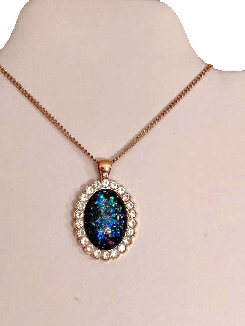 Opal Pendant Royal Blue Resin Opal On 18-Karat Rose Gold-Plated Stainless-Steel