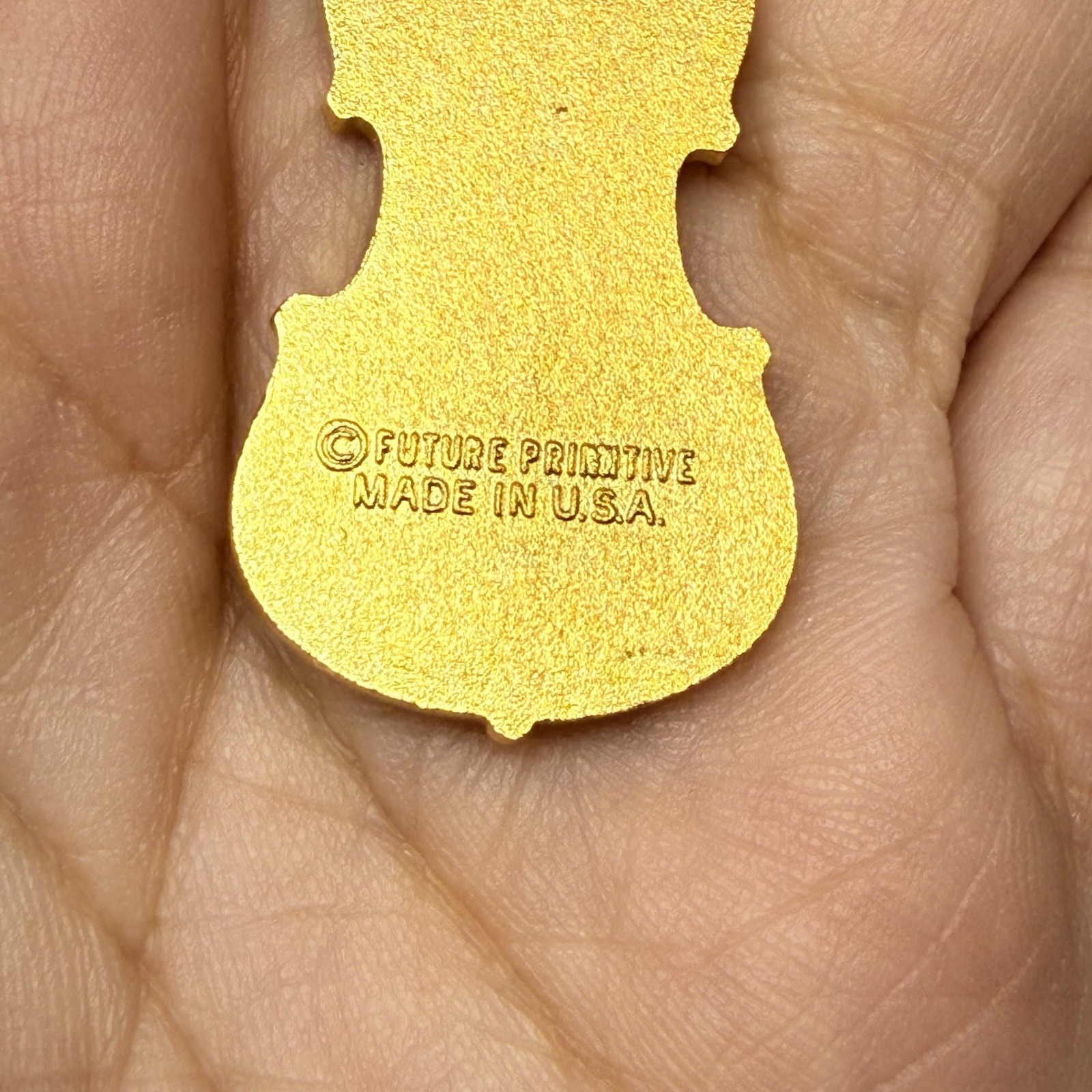 Vintage Future Primitive Gold Tone Enamel Violin Cello Pendant Long Necklace