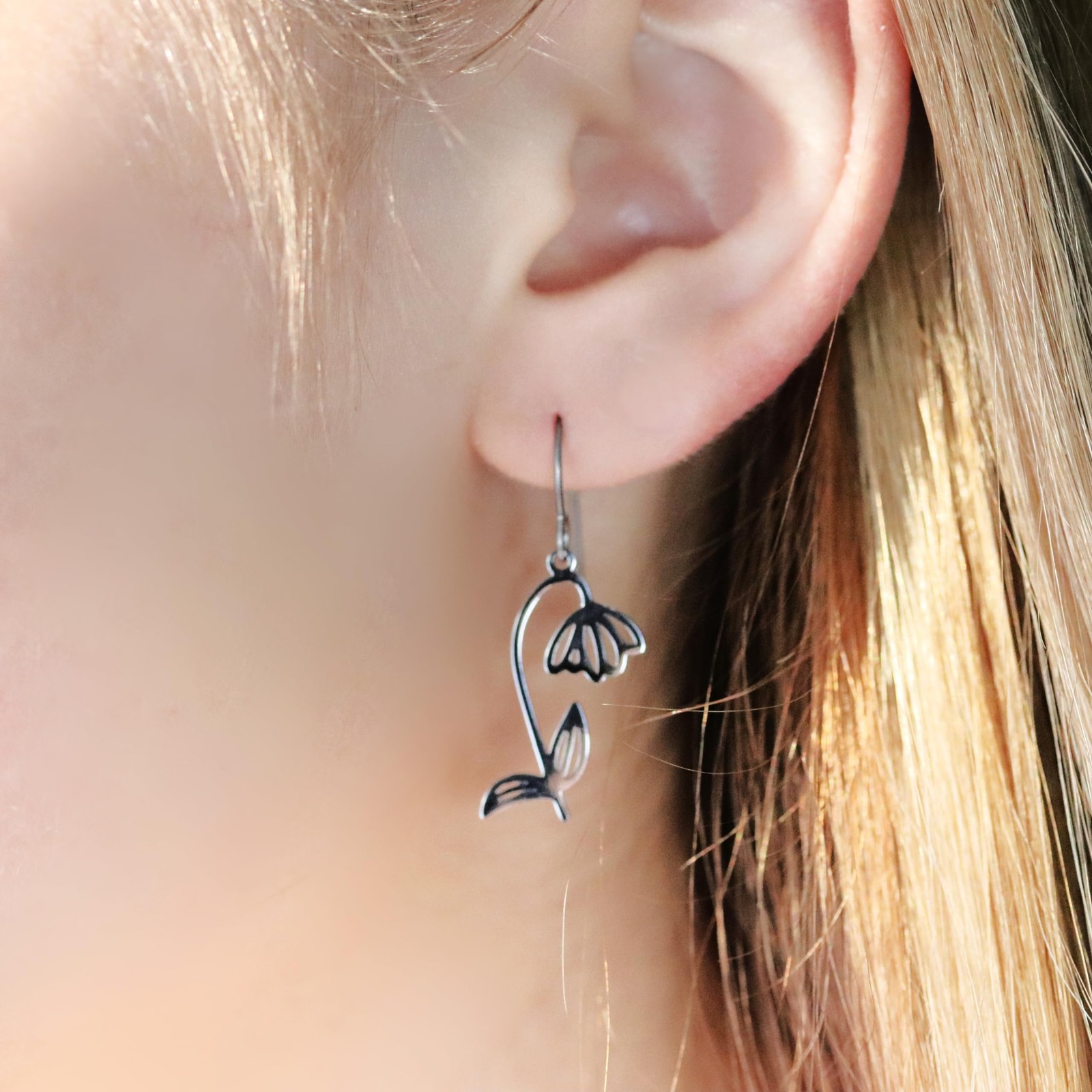Pretty Smart Birth Month Flower Dangle Earrings, Pure Grade 1 Small, Silver