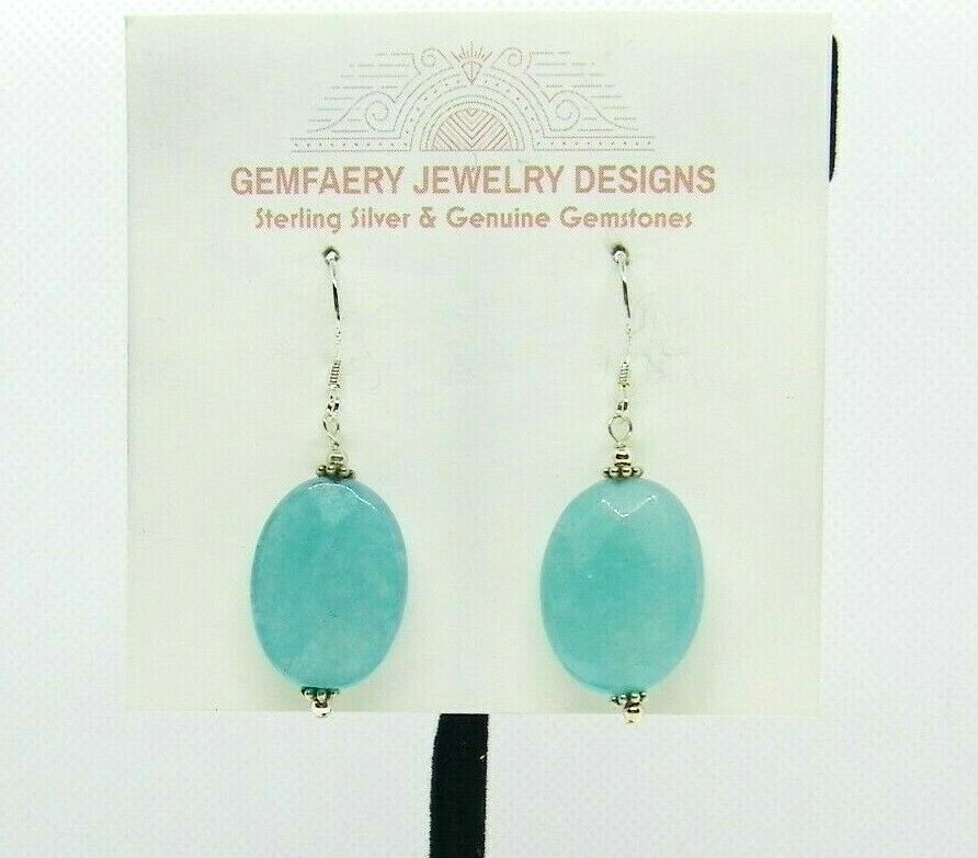 Sterling Silver Faceted BLUE AGATE Gemstone Dangle Earrings #5600…Handmade USA