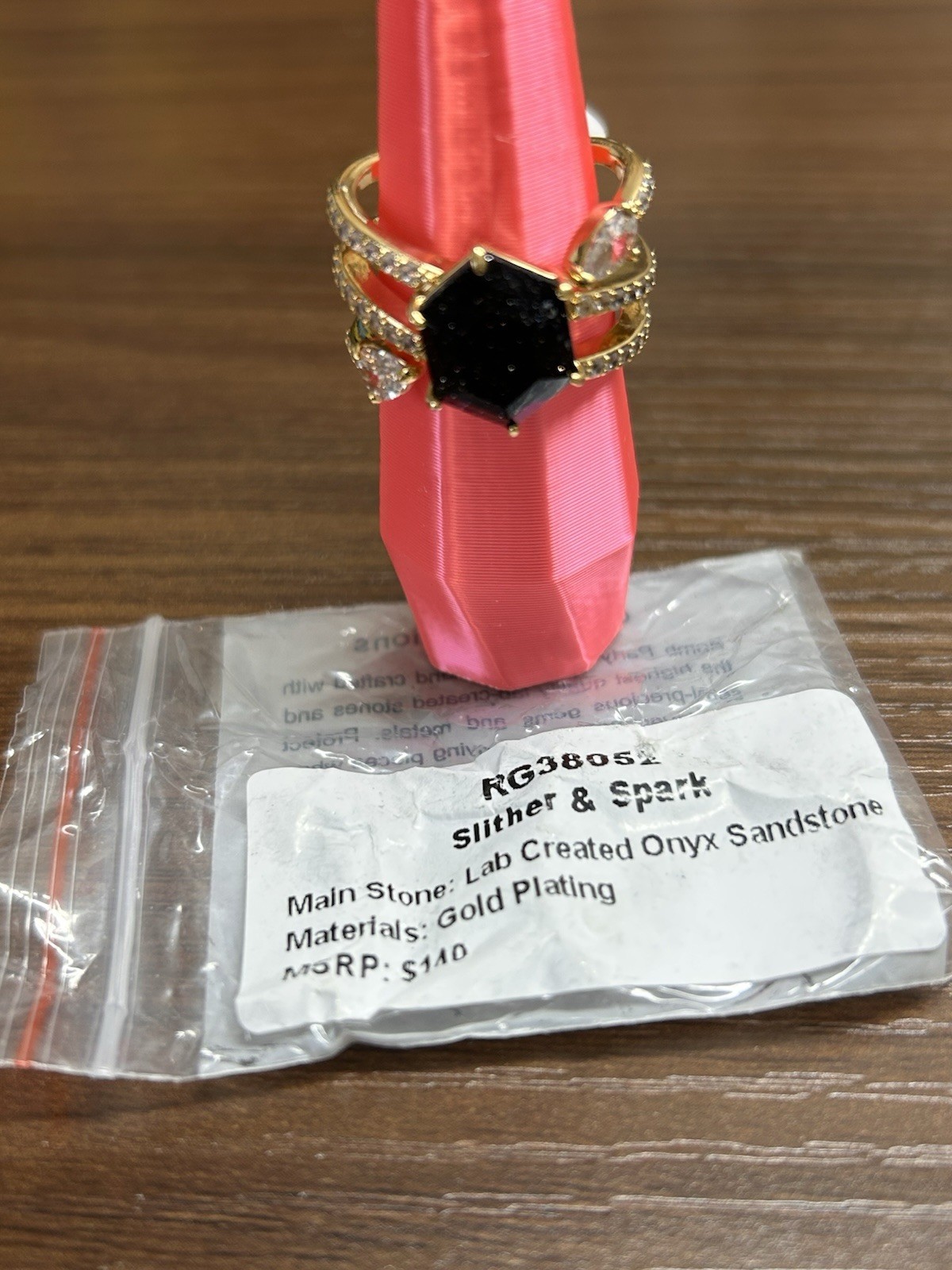 Bomb Party UNTAMED Ring Sz 8 “Slither & Spark” Onyx Sandstone on Gold