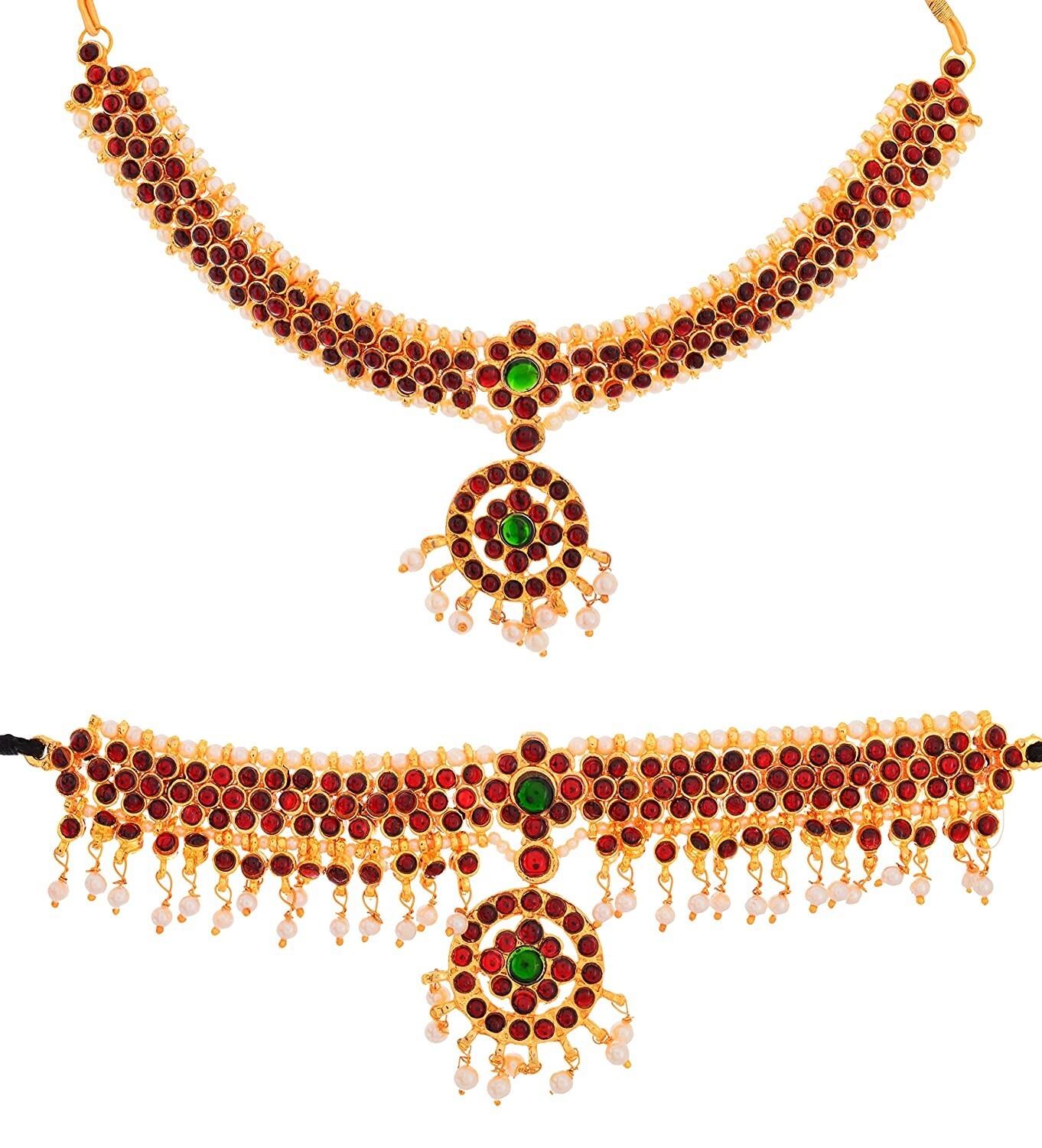Gold Plating Copper Multicolour Complete Set Bharatanatyam Jeweler Set