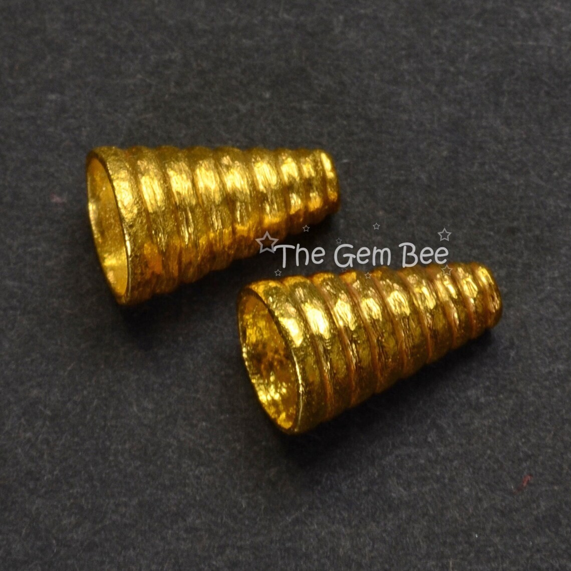 6.5mmx10.2mm 18k Solid Yellow Gold Cone Bead Cap Finding PAIR