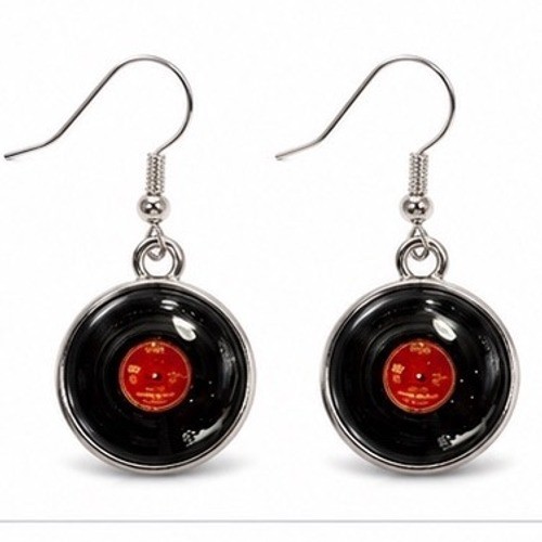 Retro Vinyl Record Dangle Earrings Black Red Music Lover Jewelry Silver Tone