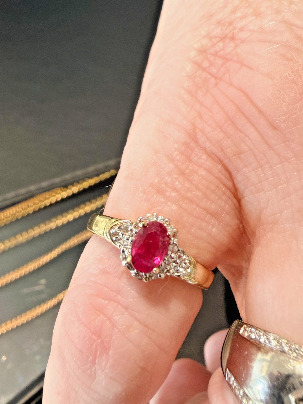Stunning 9ct Yellow Gold & Ruby Ring – CZ’s – English – London