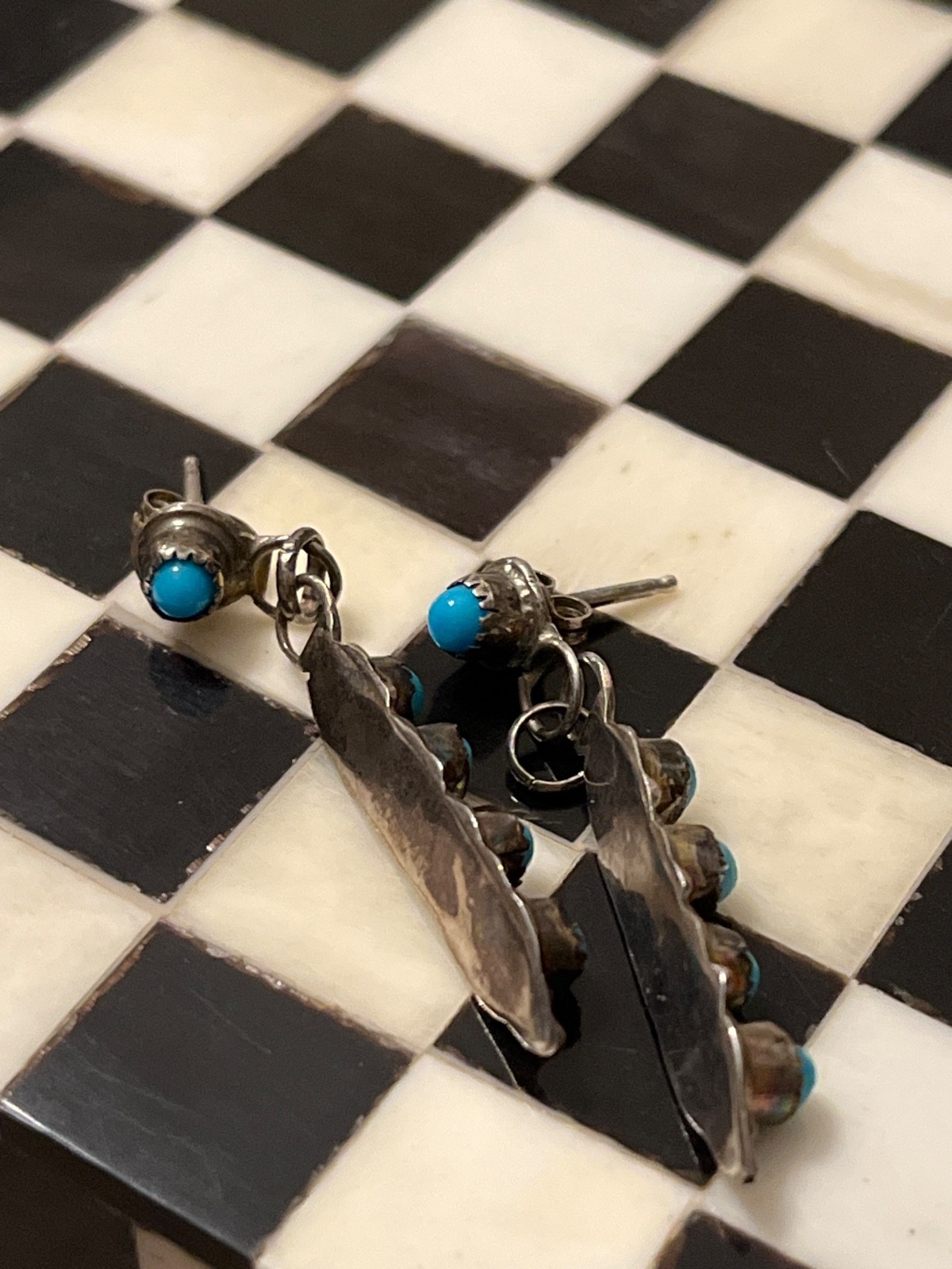 Vintage pawn southwest sterling snake eye turquoise 1-5/8″ earrings 050226aCAZBB