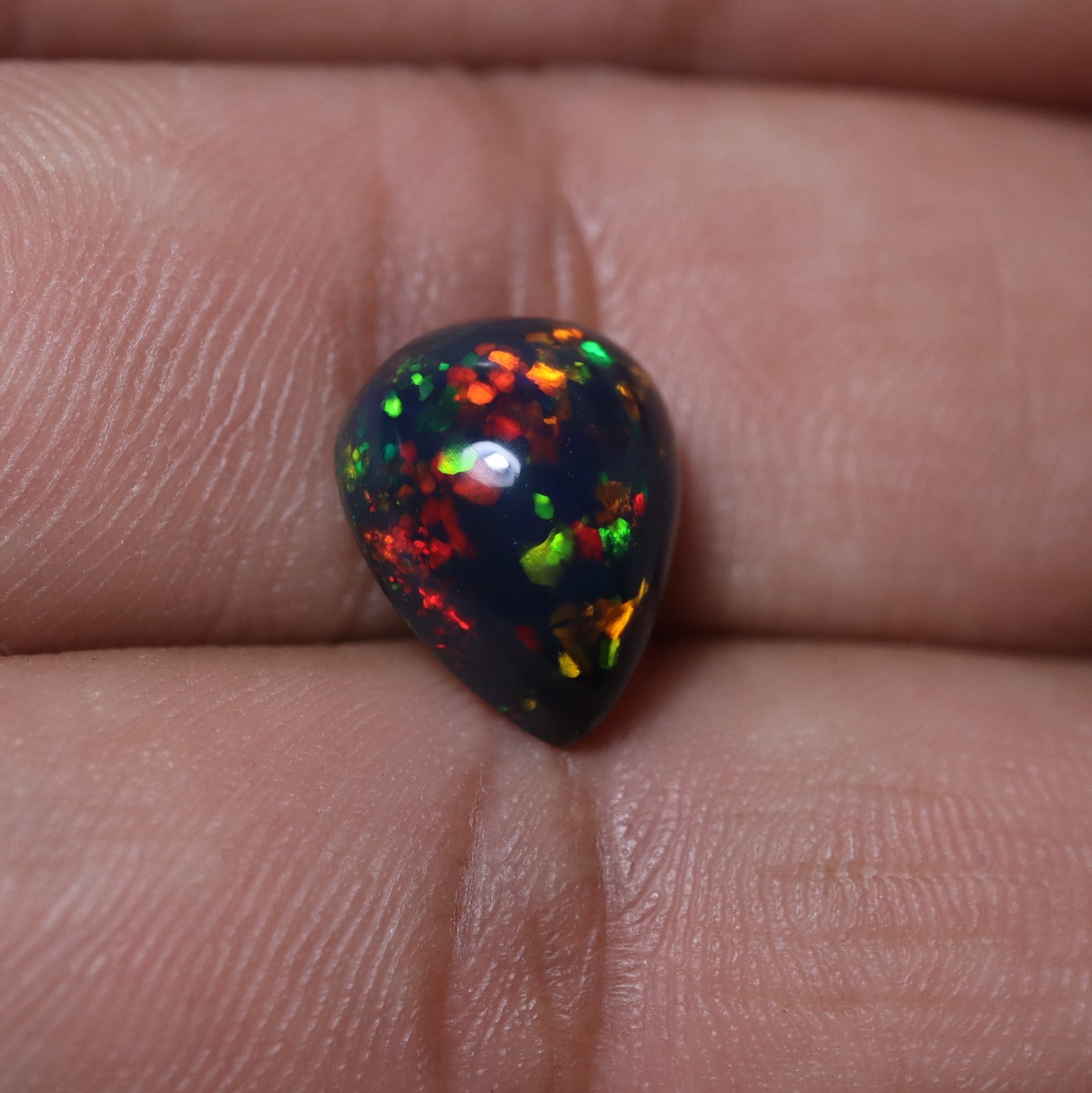 4.6Ct 13.2×10.6 MM Real AAA Multi Fire Smoked Black Ethiopian Opal Pear Cabochon