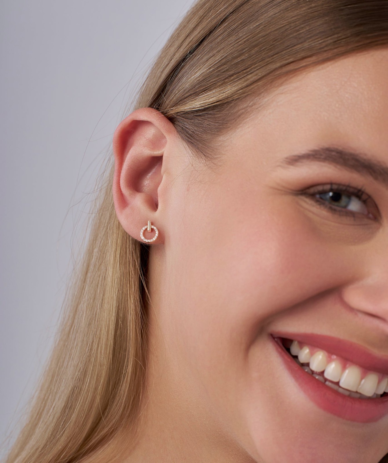 Round E-F/VVS Lab Grown Diamond 14K Gold Open Circle Door Knocker Stud Earrings