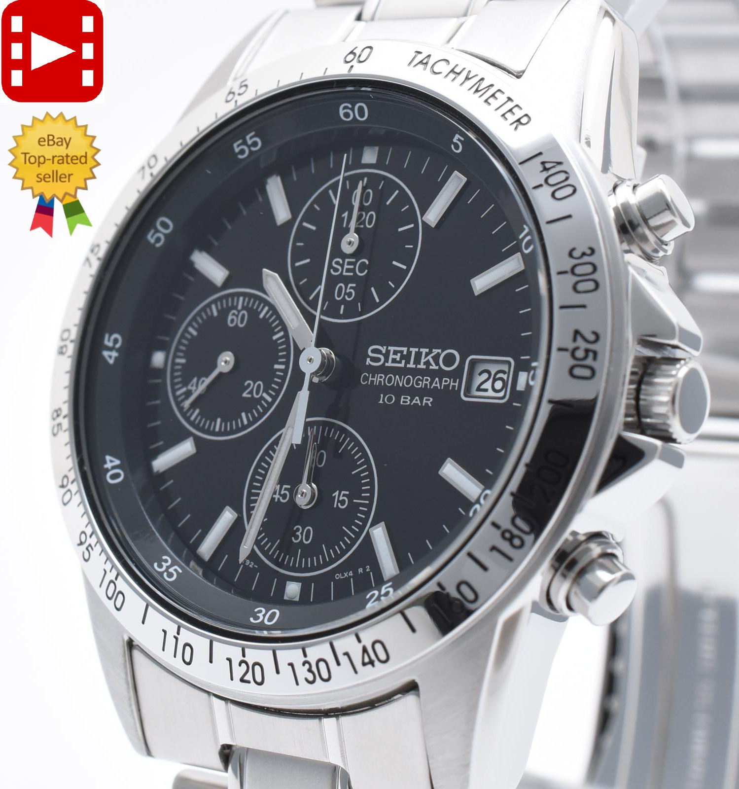 🎦[Unused w/Box] SEIKO 7T92-0DW0 SBTQ041 Chronograph Black Qz Men’s Watch JAPAN