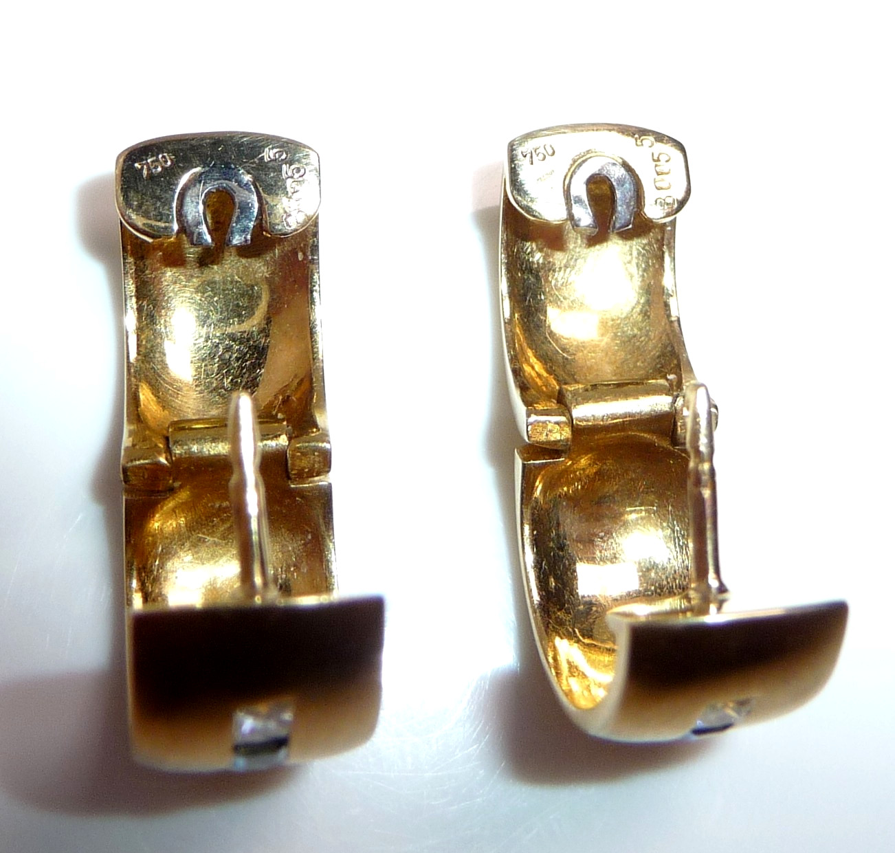 750 Yellow Gold Ruby Sapphire Emerald Diamond Hoop Earrings 9 Grams 15mm