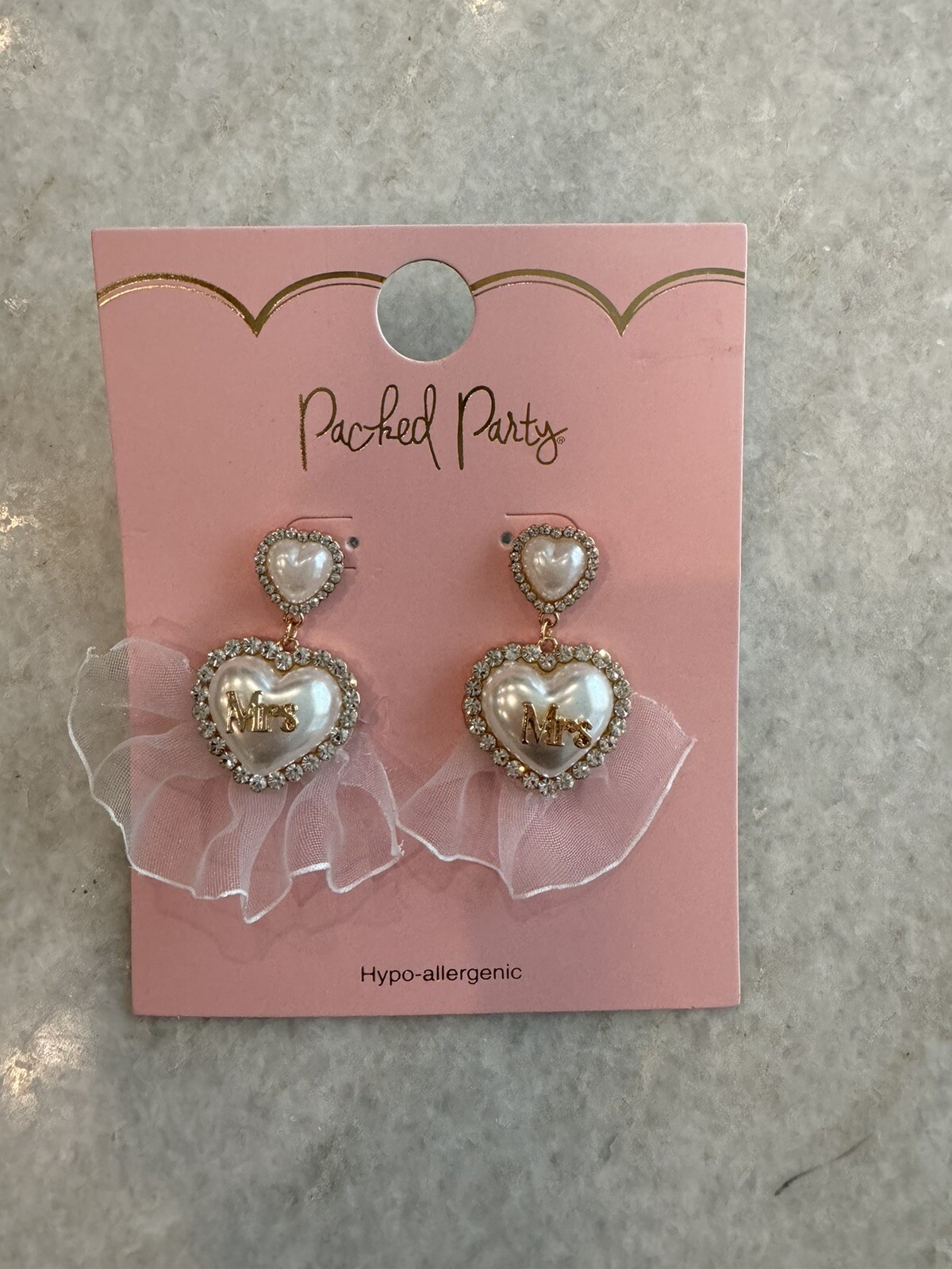 PACKED PARTY Goldtone MRS Wedding Bride Earrings Marriage Faux Diamond
