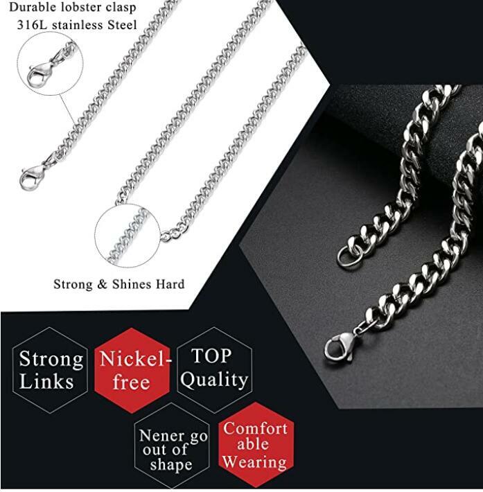 Polished Silver Stainless Steel Mens Women Boy Necklace Curb Link Chain 9mm 24”