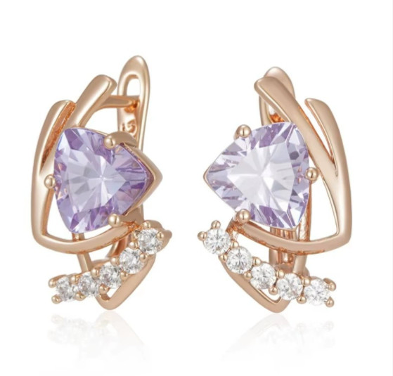 Earrings drop earrings huggie 585 RG purple zircon earrings