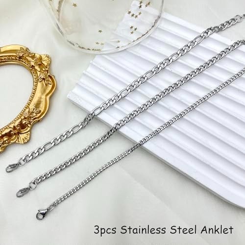 Silver Ankle Bracelets for Women Waterproof Stainless Steel Anklet Adjustable La