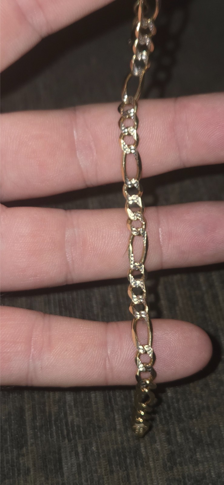 9ct two toned gold italian figaro bracelet with lobster claw clasp