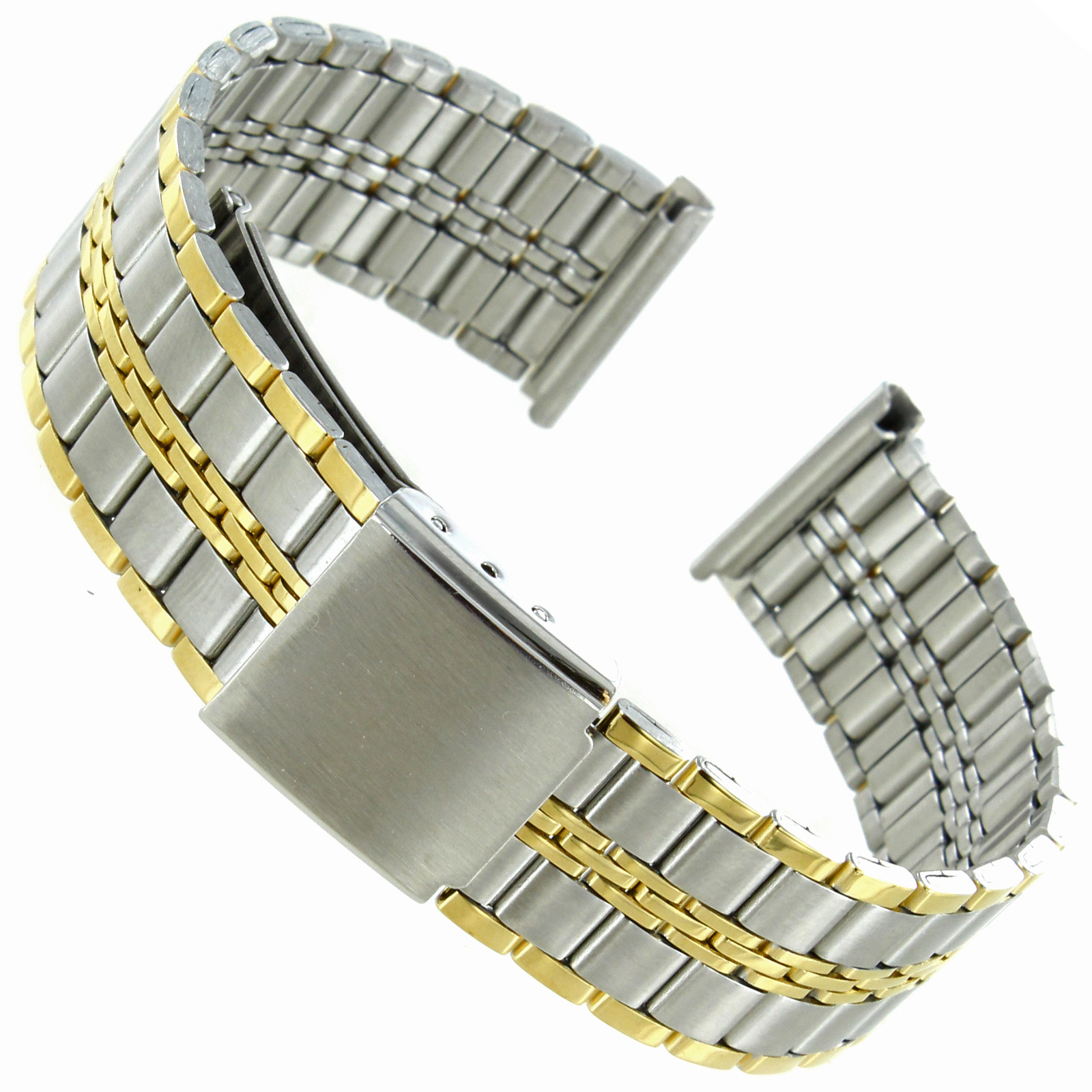 16 or 18mm Hirsch Two Tone Stainless Steel Deployment Band Clasp Watch Band 250