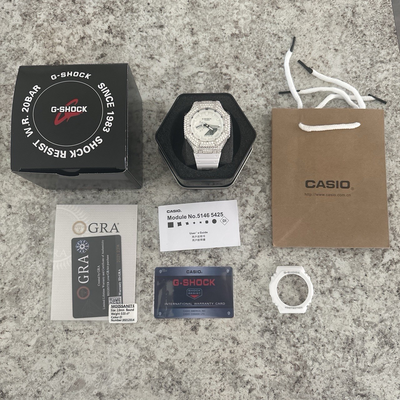 Iced Out Moissanite Mod D Custom All White GA2100 GSHOCK Brand New Box & Papers