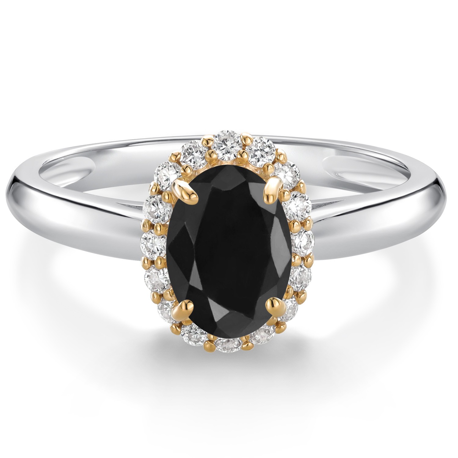 925 Sterling Silver and 10k Yellow Gold Black Sapphire and White Lab Grown