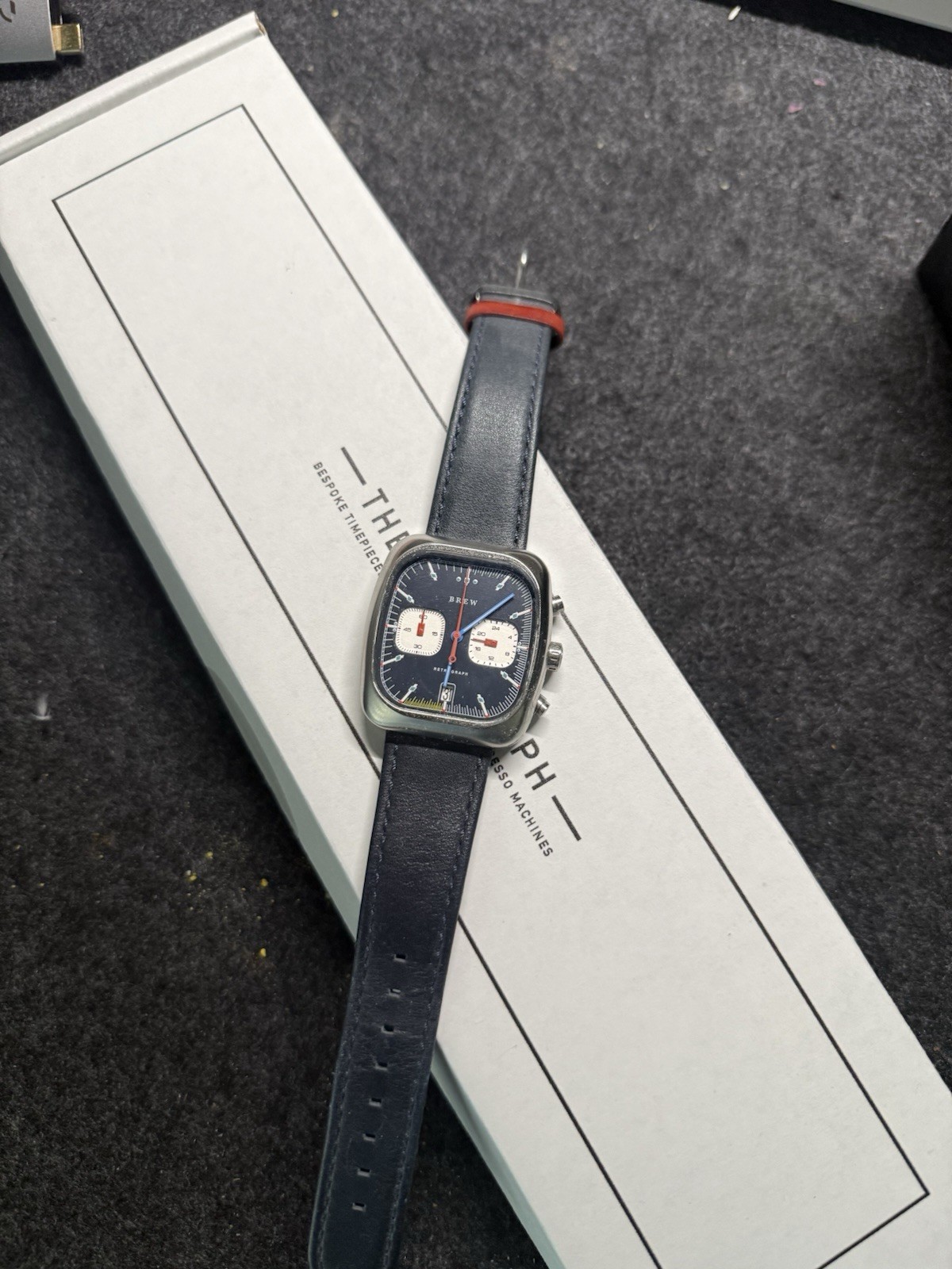 Brew Retrograph Quartz Chronograph Date Blue Dial Silver Cushion case
