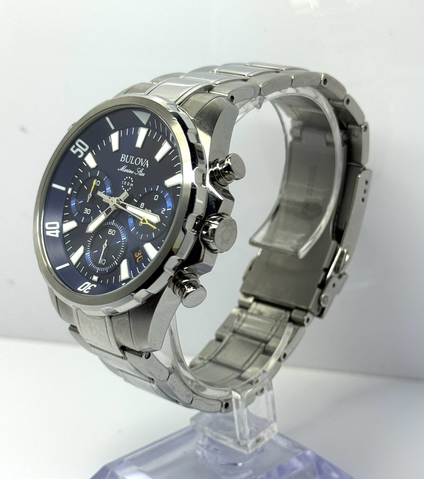 Bulova 96B256 Marine Star Blue Dial Stainless Steel Men’s Quartz Watch 44mm