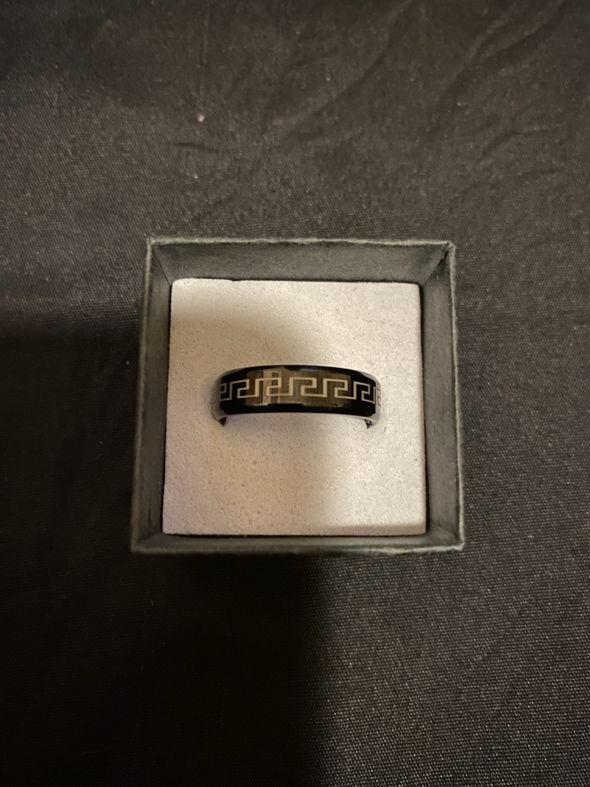 Black Stainless Steel Greek Key Engraved Band Ring Size 9.5, 6mm Width