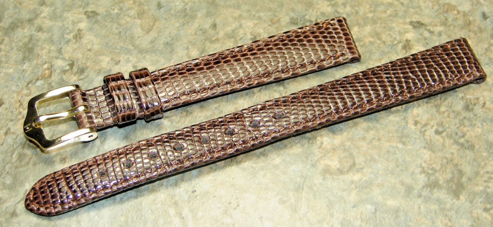 12mm Hirsch Genuine Lizard Leather Stitched Brown Reptile Watch Band,Ladies,NOS