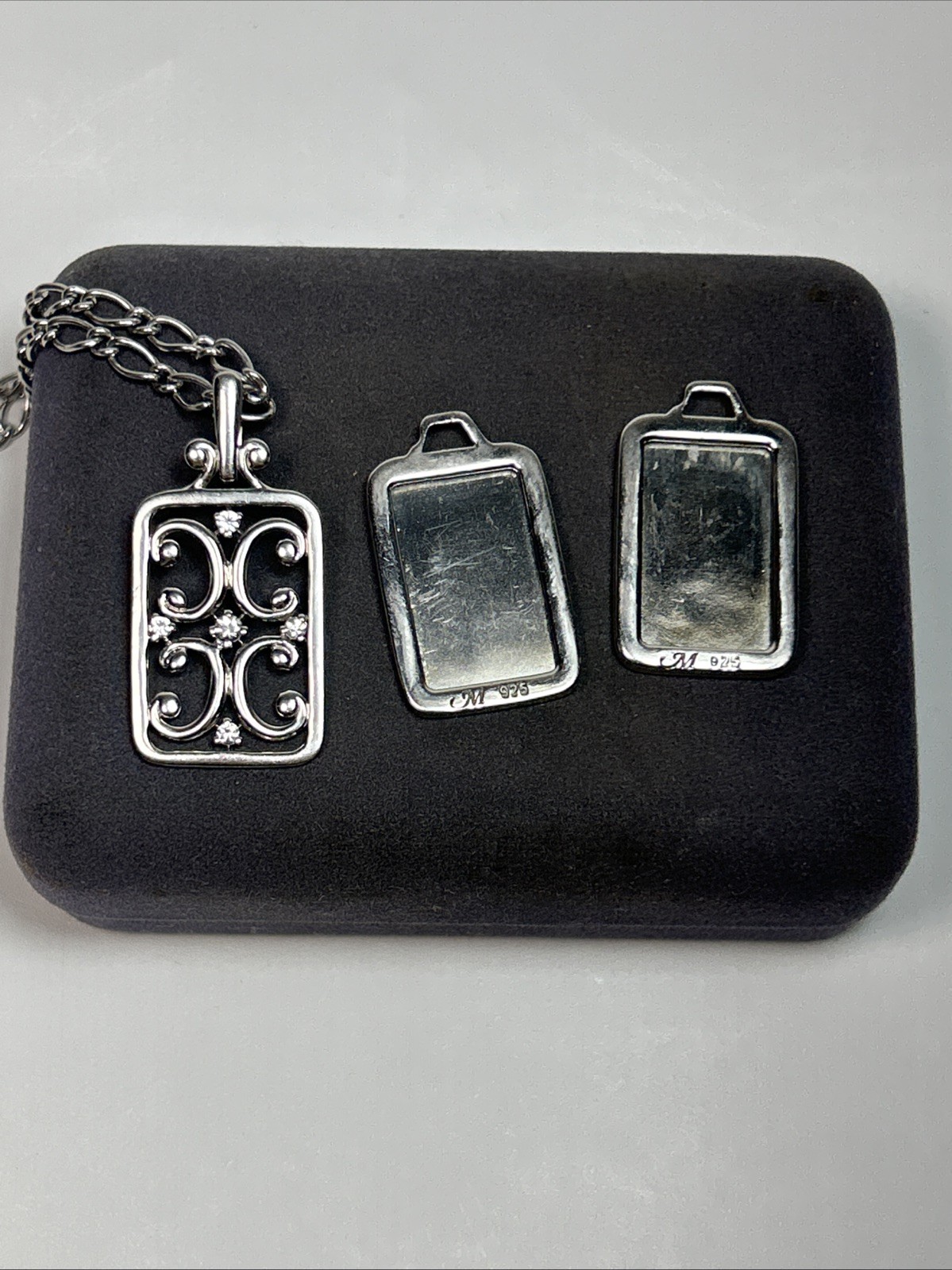 Monica Rich Kosann Sterling Silver Rectangular Gate Sapphire Locket Necklace