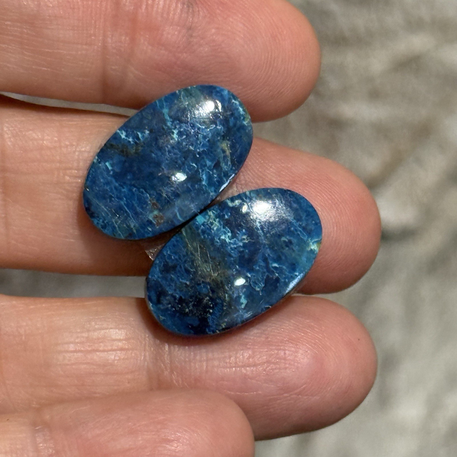 22.9ct 20.2×12.3×4.2mm Pair Of Rare Dark Blue Shattuckite Oval Cabochons Gems