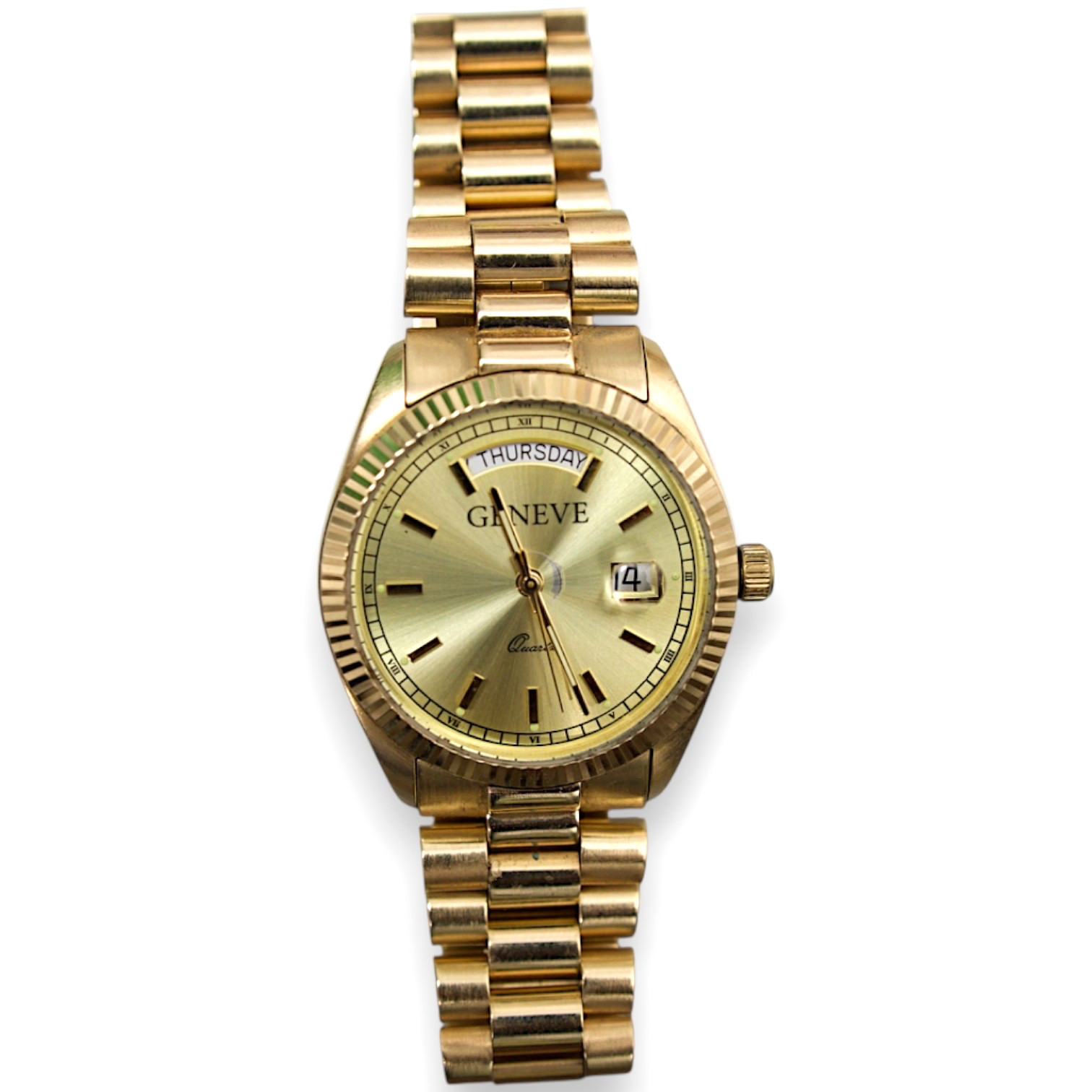 Geneve Vintage 14K Solid Gold Day Date 93g Men’s Swiss Quartz Presidential Watch
