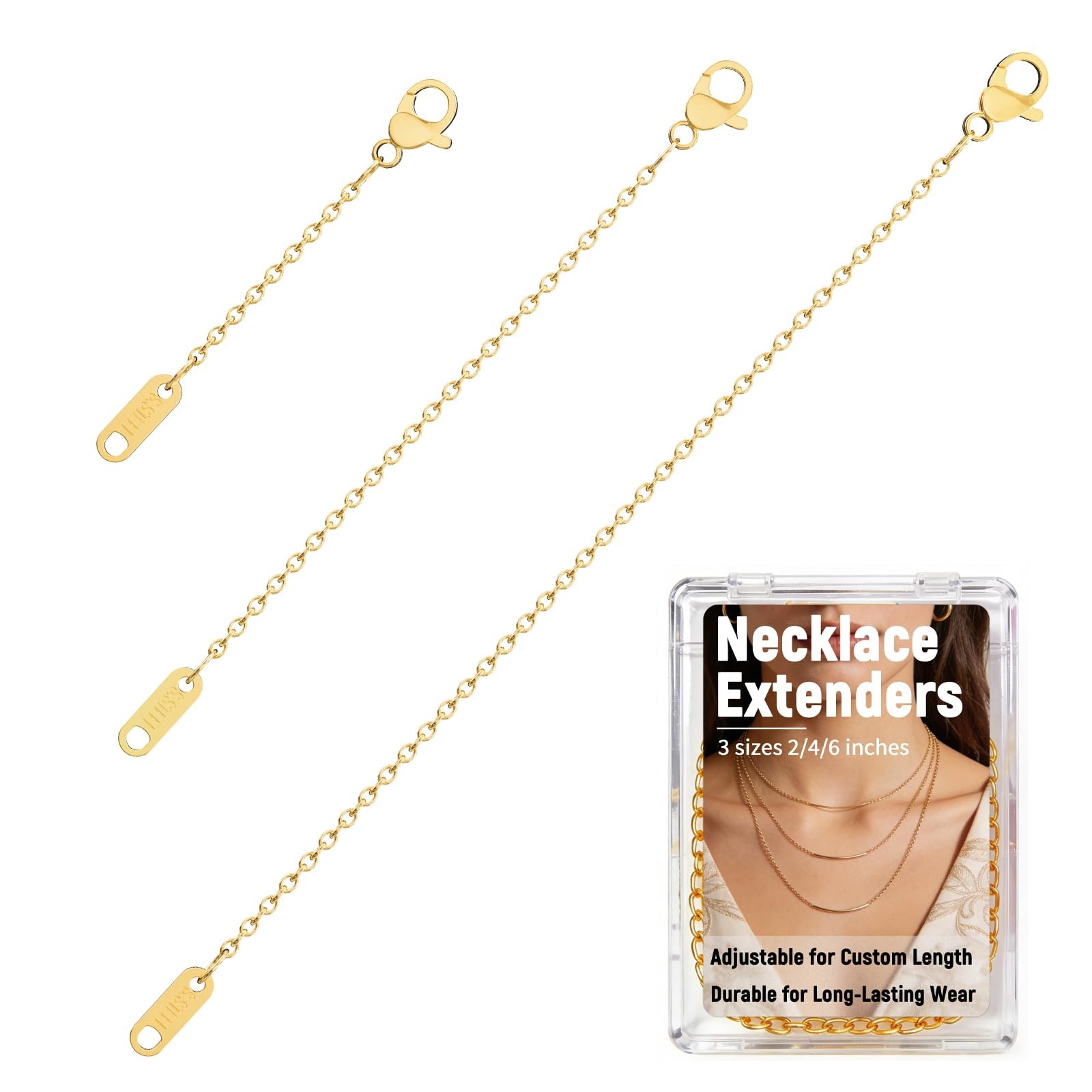 3 Pcs Necklace Extenders for Women, 2″ 4″ 6″ 18k Gold Plated Chain Extenders …