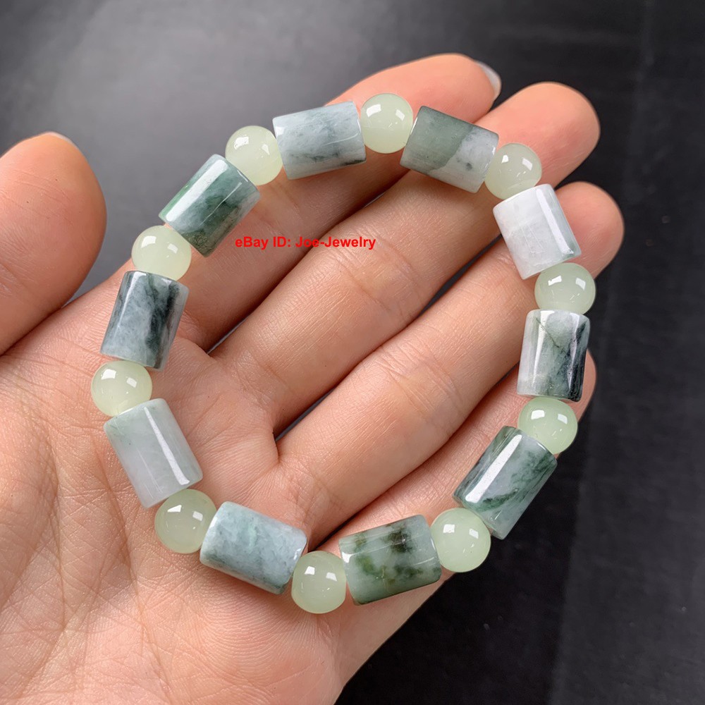 Natural Jadeite Stretch Bracelet Grade A Jade 8.7mm Tube Bead Spacers Bracelet